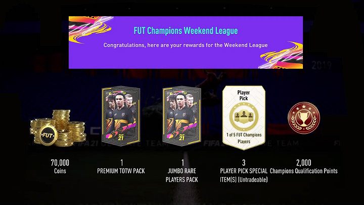 Among the rewards for FUT Champions in FIFA 21, you will find not only Coins, the most expensive packs with players, and a certain amount points to qualify to the next weekend league, but also extremely valuable Player Picks from which you can receive special red cards of players featured in the cur - FUT 21: FUT Champions rewards - when? - FAQ - FIFA 21 Guide