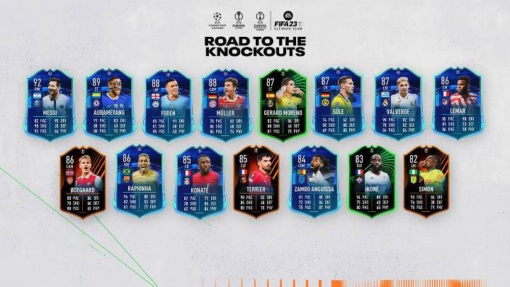 Dynamic Road to the Knockouts cards are given to selected players from teams that compete to enter the knockout stage of the most important football events - Champions League, Europa League, or Europa Conference League - FIFA 23: Road to the Knockouts - card mechanics, player list - FIFA 23: Basics FUT - FIFA 23 Guide
