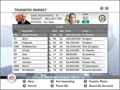 Blue arrow means you can buy this player - Transfers - Manager mode - FIFA 08 - Game Guide and Walkthrough