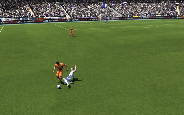 The sliding tackle is one of the most effective and radical techniques of regaining the ball - well performed, it lets you immediately stop the attack of your enemy and usually gives your team members a good chance of returning to their normal position, as it often causes the ball to leave the field - Basic techniques - Defense - FIFA 14 - Game Guide and Walkthrough