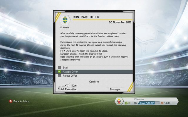 Leading a national team is a large privilege and an honour given only to only the best experts valued in the country or leagues, capable of selecting the best players born in a given country - National team manager - Manager career - FIFA 14 - Game Guide and Walkthrough