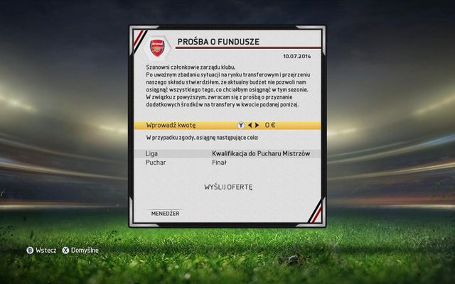 Request funds is a special option that allows you to get extra funds for an additional transfer or prolonging an important contract, when your budged is running low - Request Funds - Manager career - FIFA 15 - Game Guide and Walkthrough