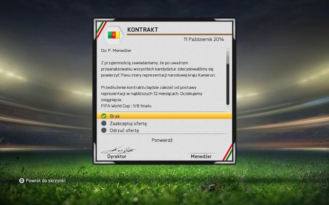 Some time after achieving good results with managing a club, you will be offered a management over a national team - National team manager - Manager career - FIFA 15 - Game Guide and Walkthrough
