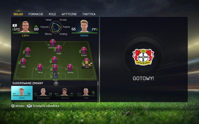 In Squad menu you can make many necessary changes in the starting eleven and the substitutes roster, as you see fit - Squad - Team management panel - FIFA 15 - Game Guide and Walkthrough