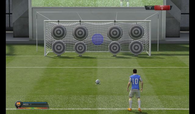 The next test requires you to perform the stutter step penalty shot and hit several targets in the goal - Penalties - Skill games and practice - FIFA 15 - Game Guide and Walkthrough