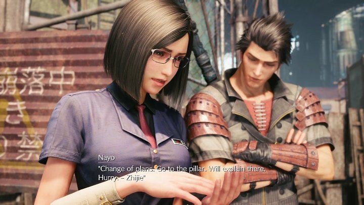 Along the way back to Avalanche headquarters, youll receive a message from Zhijie - you need to go straight to Sector 7 Pillar - Final Fantasy VII Remake Intermission: The Handoff - walkthrough - Chapter 1: Wutais Finest - Final Fantasy 7 Remake Guide