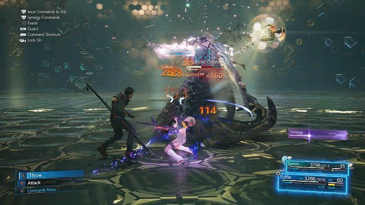 Once Diabolic Creation loses its arm, it will be more susceptible to Stagger, which is the best moment to use Ice (Blizzard / Blizzara) or melee attacks - Final Fantasy VII Remake Intermission: A New Threat - walkthrough - Chapter 2: Covert Ops - Final Fantasy 7 Remake Guide