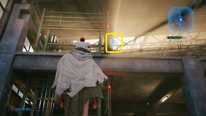 Approach the elevator and throw a shuriken at the lever marked in the screenshot above - Final Fantasy VII Remake Intermission: HP Up Materia - location - Sector 7: Slums - Final Fantasy 7 Remake Guide