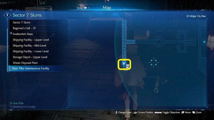 The screenshot above shows the location of Lightning Materia - Final Fantasy VII Remake Intermission: Lightning Materia - location - Main Pillar Mainenance Facility - Final Fantasy 7 Remake Guide