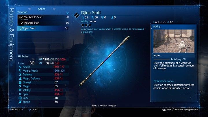 Djinn Staff has three unconnected Materia slots, but offers increased Magic Attack - Final Fantasy VII Remake Intermission: Djinn Staff - location - Shinra Electric Power Company - Final Fantasy 7 Remake Guide