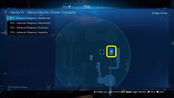 The screenshot above marks the location of Time Materia - Final Fantasy VII Remake Intermission: Time Materia - location - Shinra Electric Power Company - Final Fantasy 7 Remake Guide