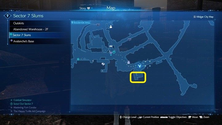 The screenshot above shows the location of The Happy Turtle Newsletter 1 - Final Fantasy VII Remake Intermission: The Happy Envoy - walkthrough - Side quests - Final Fantasy 7 Remake Guide