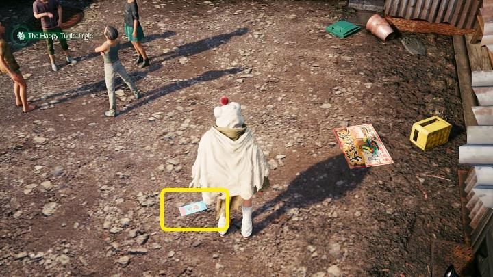 The flyer will detach itself from the balloon and land on the ground, where you can pick it up - Final Fantasy VII Remake Intermission: The Happy Envoy - walkthrough - Side quests - Final Fantasy 7 Remake Guide