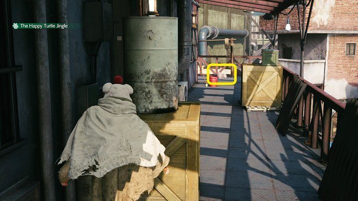 Climb to the first floor of the apartment building and hide behind the first chest - Final Fantasy VII Remake Intermission: The Happy Envoy - walkthrough - Side quests - Final Fantasy 7 Remake Guide