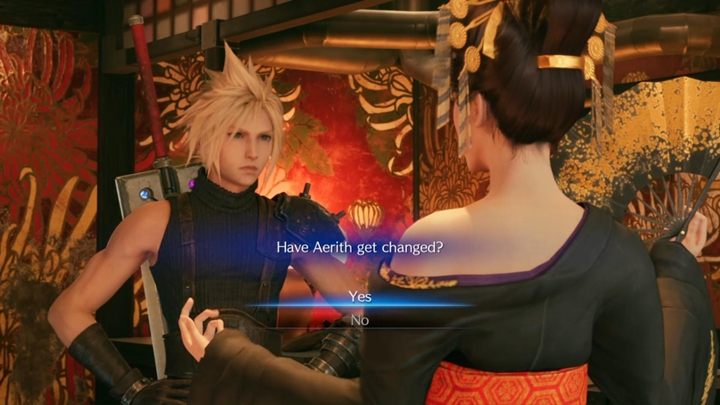Go back to Madam M, and she will offer to take care of Aeriths preparation - Final Fantasy 7 Remake: The Town That Never Sleeps, walkthrough - Chapters - Final Fantasy 7 Remake Guide