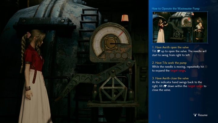Eventually, you get to the Big Pump, which you have to use with the help of Aerith and Tifa - Final Fantasy 7 Remake: Rough Waters, walkthrough - Chapters - Final Fantasy 7 Remake Guide