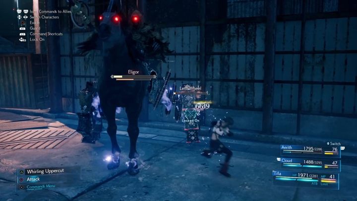 During the last phase of the fight, you have to attack the wheels of the charriot - Final Fantasy 7 Remake: Eligor boss fight - Bosses - Final Fantasy 7 Remake Guide