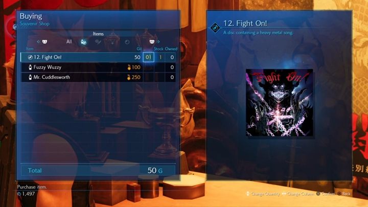 Comment: Buy at the Souvenir Shop in the Colosseum in Chapter 14, as part of the Power of Music side quest - Final Fantasy 7 Remake: Music Collection - CDs list, how to find all, tips - Secrets, collectibles, additional challenges - Final Fantasy 7 Remake Guide