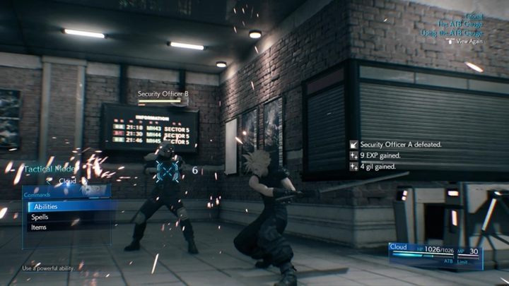 In combat, the ATB (Active Time Battle) indicator is being filled, which allows you to cast spells and use powerful skills during combat - Final Fantasy 7 Remake: Combat, active pause mode, ATB - Basics - Final Fantasy 7 Remake Guide