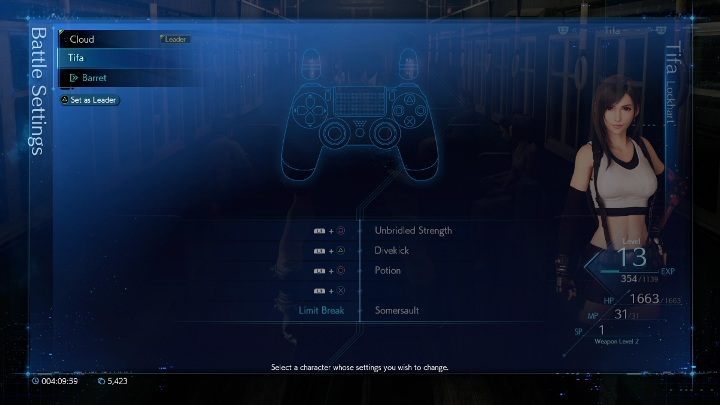 The next step is to choose the character you want to customize - Final Fantasy 7 Remake: Combat - how to set shortcuts? - FAQ - Final Fantasy 7 Remake Guide