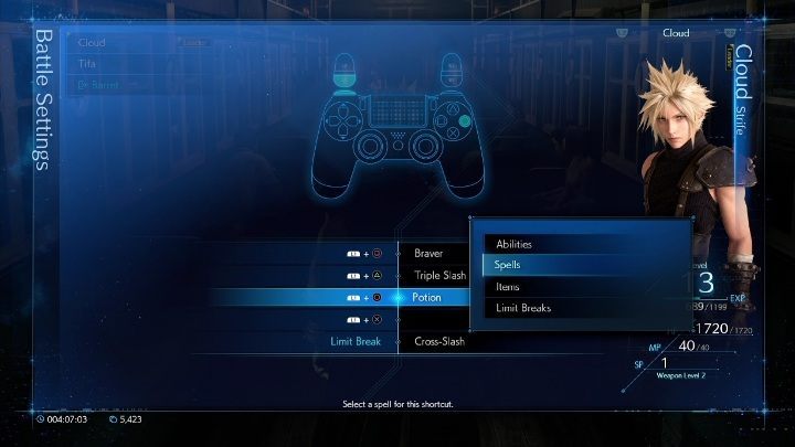 Your next task is simply to choose the button and assign an action to it - Final Fantasy 7 Remake: Combat - how to set shortcuts? - FAQ - Final Fantasy 7 Remake Guide