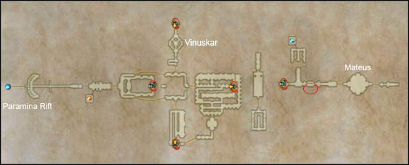 The red circle before the hall where Mateus is shows the entrance to a hidden passage. - Stilshrine of Miriam | Part II - Part II - Final Fantasy XII Game Guide