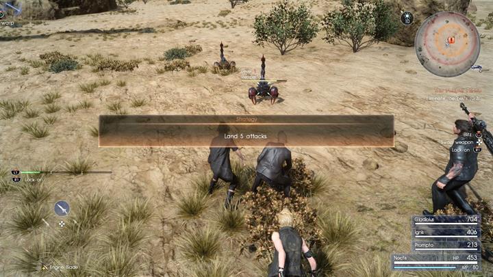 Your task is to defeat some Reapertails, well-fed but pretty much harmless scorpions - Chapter 1 - Departure | Main storyline - Main storyline - Final Fantasy XV Game Guide