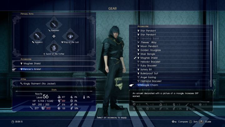 Moogle Charm increases the amount of exp a character gains by 20%. - How to acquire all 6 Moogle Charms (+20% EXP each)? - FAQ - Frequently Asked Questions - Final Fantasy XV Game Guide