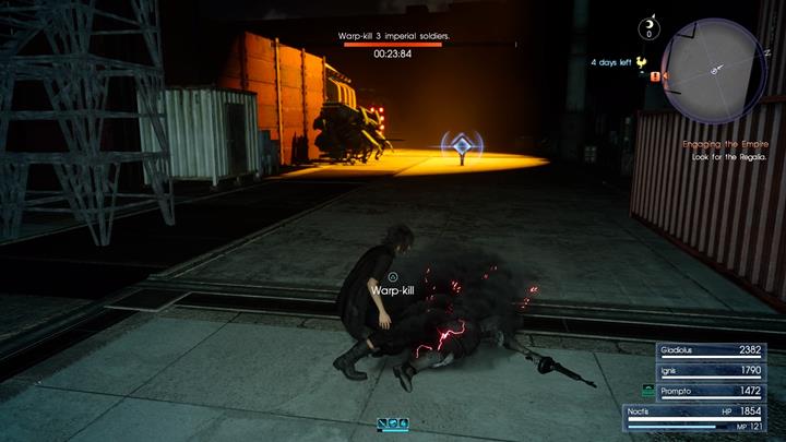 Follow the team and use Warp-Kill to take out lone enemies. - Chapter 5 - Dark Clouds | Main storyline - Main storyline - Final Fantasy XV Game Guide