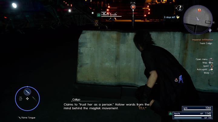 Stick to the left side of the base and follow Caligo. - Chapter 6 - A Way Forward | Main storyline - Main storyline - Final Fantasy XV Game Guide