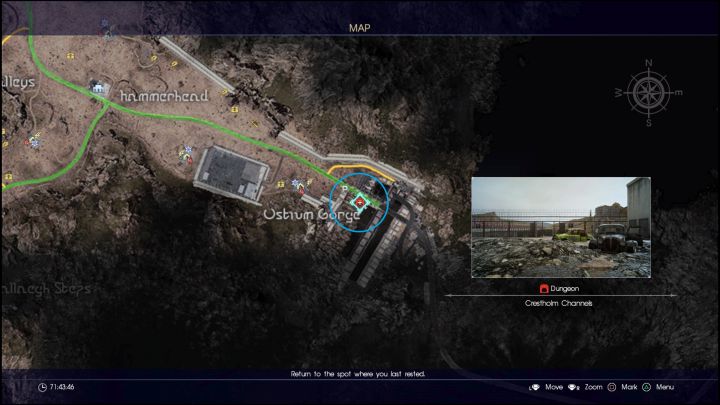 Location of the Crestholm Channels. - Crestholm Channels | Optional dungeons - Optional dungeons - Final Fantasy XV Game Guide