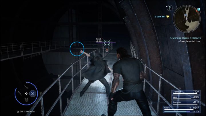 The ladder (blue circle) leading to the lower floor. - Balouve Mines | Optional dungeons - Optional dungeons - Final Fantasy XV Game Guide