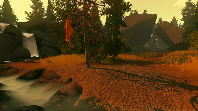 After you reach the waterfall, walk onto the glade behind the rocks. - Day 2 - Walkthrough - Firewatch - Game Guide and Walkthrough