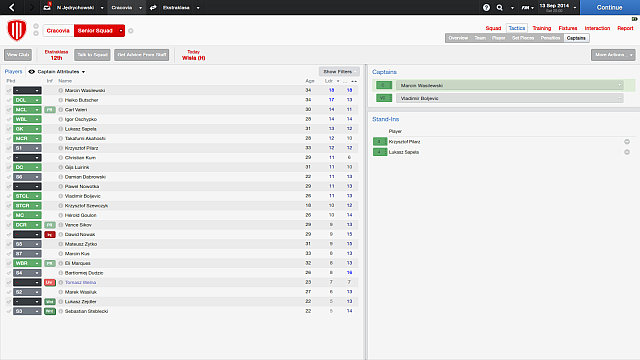 The last factor that may guarantee a series of victories and successes is choosing a right captain and his deputees - Choosing a captain - Tactics - Football Manager 2014 - Game Guide and Walkthrough