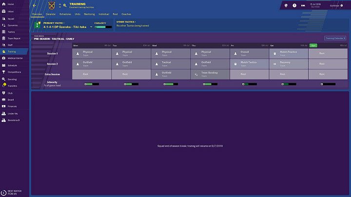 Another very important thing when planning training is intensity - Football Manager 2019: Training - Football Manager 2019: Club management - Football Manager 2019 Guide and Tips