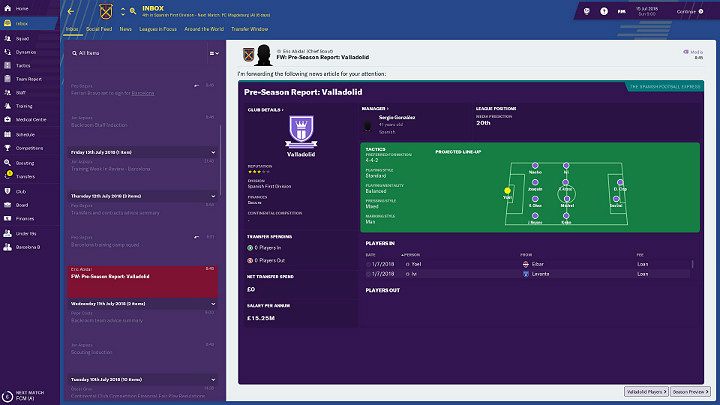 The first and very important source of information is the Scout report, which lands to your e-mail inbox - Football Manager 2019: Preparations for a match - Football Manager 2019: Match - Football Manager 2019 Guide and Tips