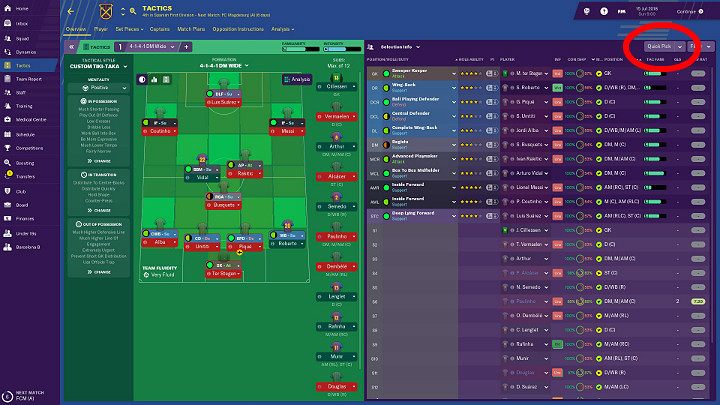 If you are not sure how to best match the players with their positions, you can always use the quick pick option - Football Manager 2019: Preparations for a match - Football Manager 2019: Match - Football Manager 2019 Guide and Tips