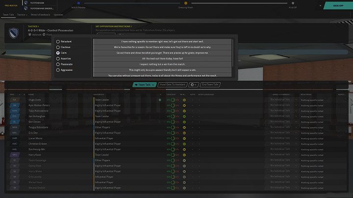 Before the players take to the field, you can have a motivational conversation with them - Match in Football Manager 2020 - Basics - Football Manager 2020 Guide