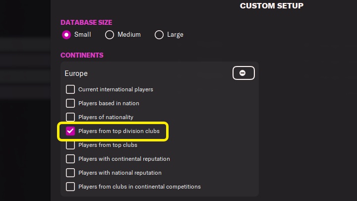 If you wish to look for immense talent (Wonderkids) in Football Manager 2022's transfer market, it's worthwhile to expand the database with players from the best clubs of given regions, such as Europe - Football Manager 2022: First steps - Career Game Setup - Basics - Football Manager 2022 game guide
