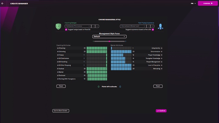 The Menagerial Style tab is far more important, as it allows you to set your character's attributes - Football Manager 2022: First steps - Career Game Setup - Basics - Football Manager 2022 game guide