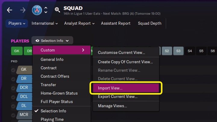 After entering, for example, the Squad menu, click the eye icon to expand the menu, then - Football Manager 2022: Custom views - how to apply? - FAQ - Football Manager 2022 Guide