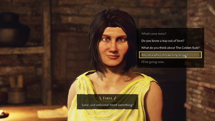 The next person to question is Fabia - The Forgotten City: Vergils Case - walkthrough - Part 4 - The Forgotten City Guide