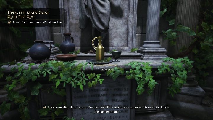 When you get inside, you will see that the building is small, and the only thing you can do is examine the golden decanter - The Forgotten City: Awakening - walkthrough - Prologue - The Forgotten City Guide