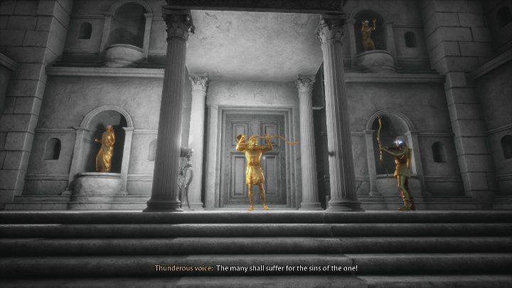You'll witness the assassin being turned into a golden statue - The Forgotten City: Meeting the Assassin - walkthrough - Part 2 - The Forgotten City Guide