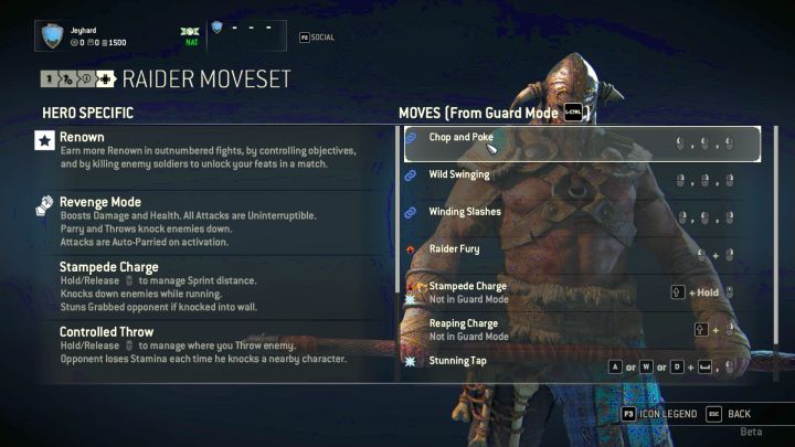 Moves and modifiers screen - How to play Raider? - Vikings - For Honor Game Guide