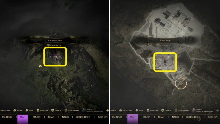 Old Coins can be exchanged for items at the Book Shop in Cipal (on the right in the screenshot)) for books, as well as at the Curiosity Shop in the Inner Visoria area (on the left in the picture above) - Forspoken: How to get Old Coins? - FAQ - Forspoken Guide