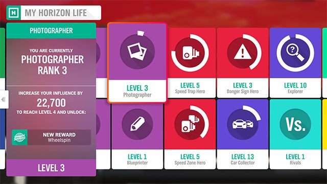To enter the photo mode use the default P button or the top cross button on the pad - How to increase the photographer level? - FAQ - Forza Horizon 4 Game Guide