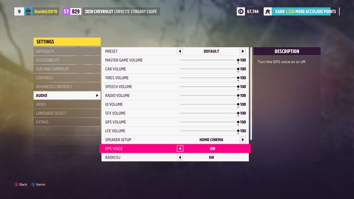 Next, go to the Sound tab, and then find the GPS Voice option - Forza Horizon 5: GPS voice - how to turn it off? - FAQ - Forza Horizon 5 Guide
