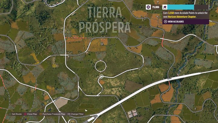 The barn find is in the circle marked on the map, south of Tierra Prospera - Forza Horizon 5: All Barn Finds - list - Guide - Forza Horizon 5 Guide