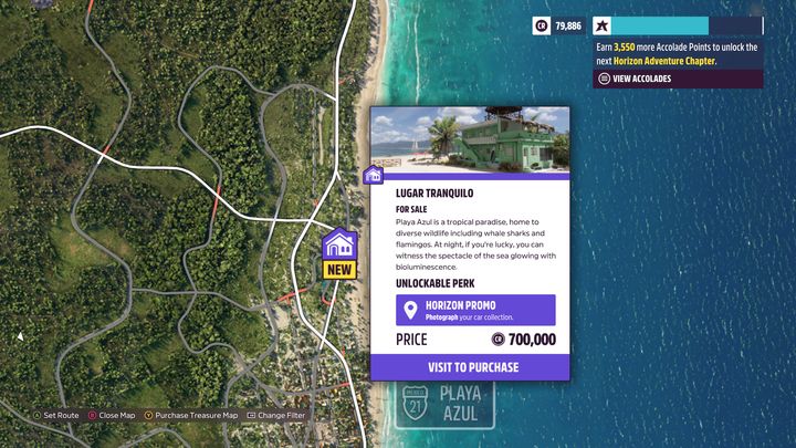 This property is located to the east of the main map, to the north of Playa Azul - Forza Horizon 5: All properties - list - Guide - Forza Horizon 5 Guide